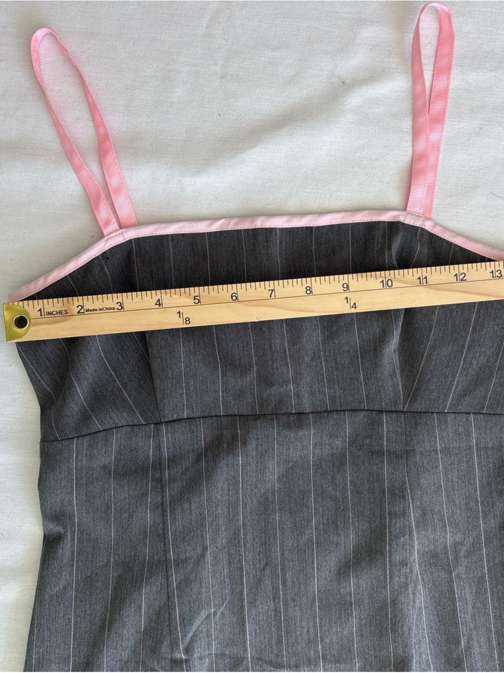 Dark Gray Pinstripe Sheath Dress with Pink Trim - Picture 4 of 10
